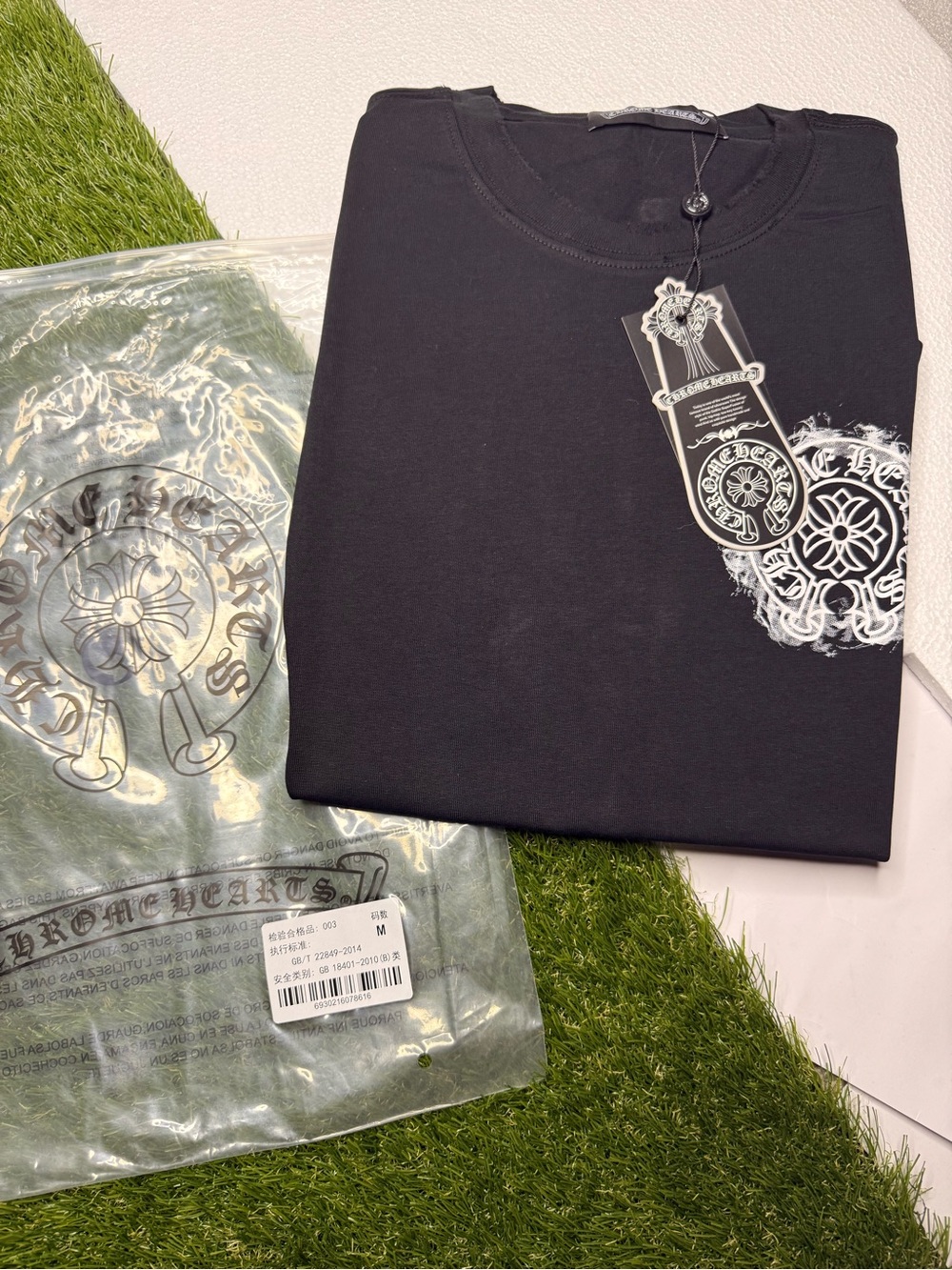 Chrome Hearts Black Short Sleeve Graphic Tee with White Chest Emblem